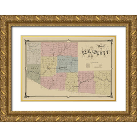 Elk County Pennsylvania - Philed 1855 Gold Ornate Wood Framed Art Print with Double Matting by Philed