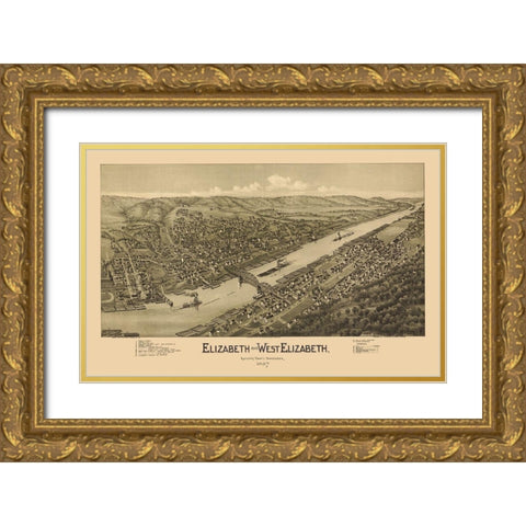 Elizabeth Pennsylvania - Fowler 1897 Gold Ornate Wood Framed Art Print with Double Matting by Fowler