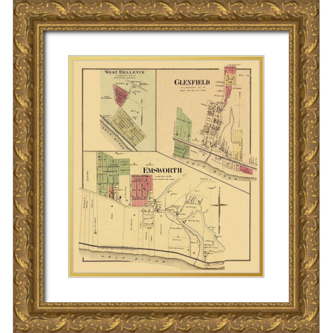 Emsworth, Glenfield Pennsylvania Landowner Gold Ornate Wood Framed Art Print with Double Matting by Hayes