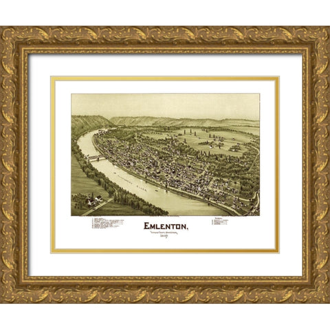 Emlenton Pennsylvania - Fowler 1897 Gold Ornate Wood Framed Art Print with Double Matting by Fowler
