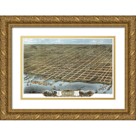 Erie Pennsylvania - Ruger 1870 Gold Ornate Wood Framed Art Print with Double Matting by Ruger