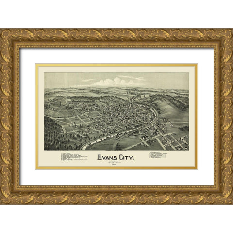 Evans City Pennsylvania - Fowler 1900 Gold Ornate Wood Framed Art Print with Double Matting by Fowler