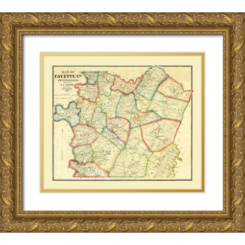 Fayette County Pennsylvania - Barnes 1865 Gold Ornate Wood Framed Art Print with Double Matting by Barnes