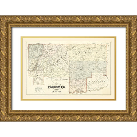 Forest County Pennsylvania - Smith 1876 Gold Ornate Wood Framed Art Print with Double Matting by Smith
