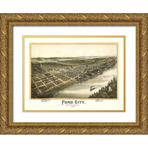 Ford City Pennsylvania - Fowler 1896 Gold Ornate Wood Framed Art Print with Double Matting by Fowler