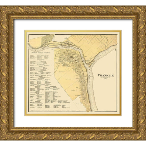 Franklin Pennsylvania - Mayer 1865 Gold Ornate Wood Framed Art Print with Double Matting by Mayer