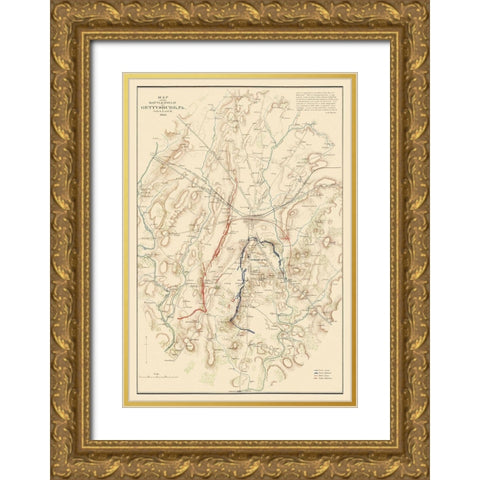 Gettysburg Battlefield Pennsylvania - Warren 1863 Gold Ornate Wood Framed Art Print with Double Matting by Warren