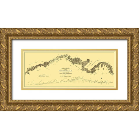 Gettysburg Railroad - Campbell 1839 Gold Ornate Wood Framed Art Print with Double Matting by Campbell