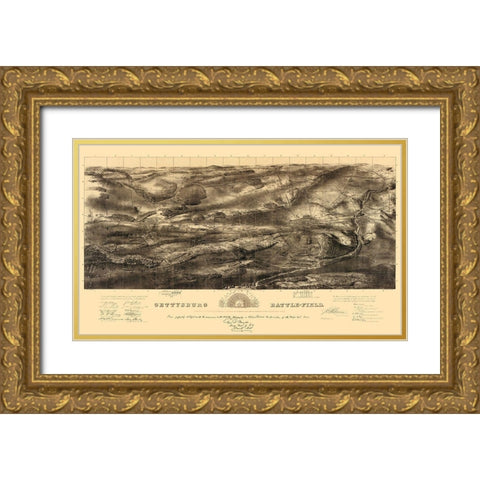 Gettysburg Pennsylvania - Badulder 1863 Gold Ornate Wood Framed Art Print with Double Matting by Badulder