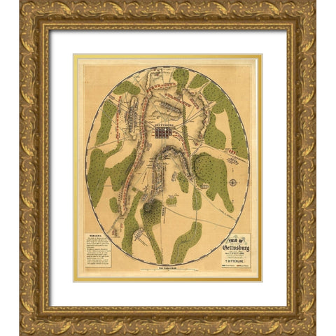 Gettysburg Pennsylvania - Ditterline 1863 Gold Ornate Wood Framed Art Print with Double Matting by Ditterline