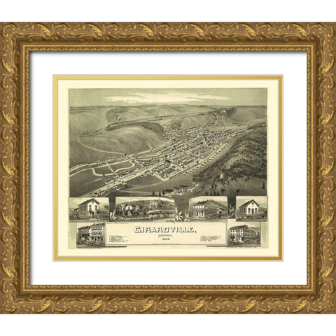 Girardville Pennsylvania - Fowler 1889 Gold Ornate Wood Framed Art Print with Double Matting by Fowler