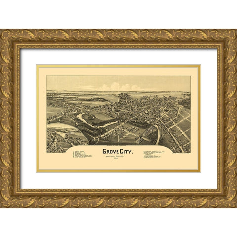Grove City Pennsylvania - Fowler 1901 Gold Ornate Wood Framed Art Print with Double Matting by Fowler