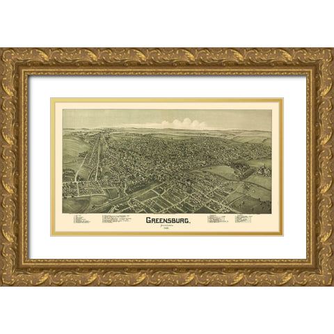Greensburg Pennsylvania - Fowler 1901 Gold Ornate Wood Framed Art Print with Double Matting by Fowler