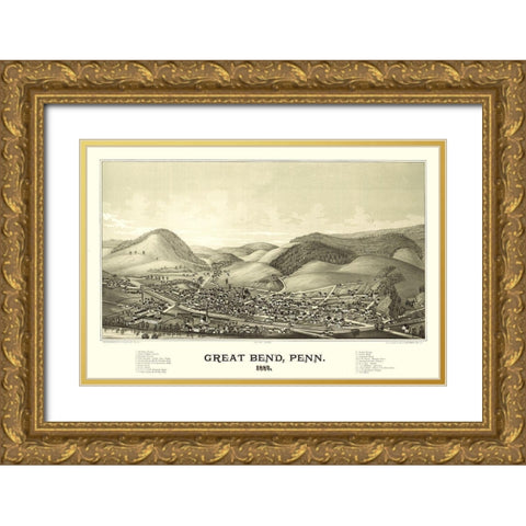 Great Bend Pennsylvania - Burleigh 1887 Gold Ornate Wood Framed Art Print with Double Matting by Burleigh