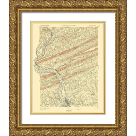 Harrisburg Pennsylvania Quad - USGS 1899 Gold Ornate Wood Framed Art Print with Double Matting by USGS