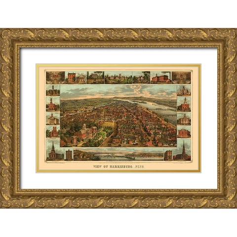Harrisburg Pennsylvania - Williams 1855 Gold Ornate Wood Framed Art Print with Double Matting by Williams