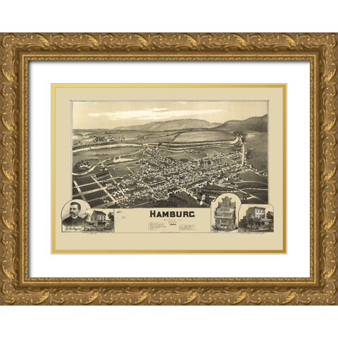Hamburg Pennsylvania - Fowler 1889 Gold Ornate Wood Framed Art Print with Double Matting by Fowler