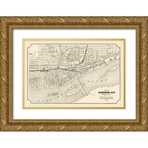 Harrisburg Pennsylvania - Boyd 1880 Gold Ornate Wood Framed Art Print with Double Matting by Boyd