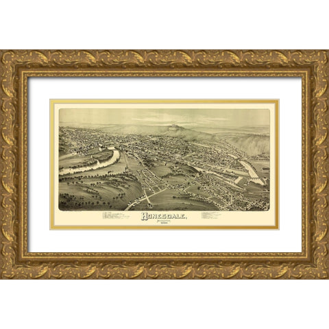 Honesdale Pennsylvania - Fowler 1890 Gold Ornate Wood Framed Art Print with Double Matting by Fowler