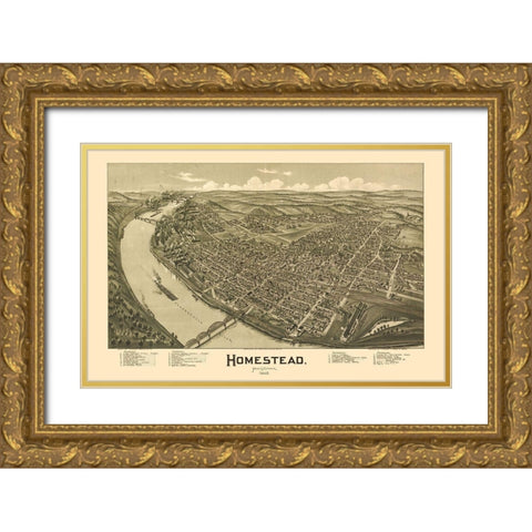 Homestead Pennsylvania - Fowler 1902 Gold Ornate Wood Framed Art Print with Double Matting by Fowler