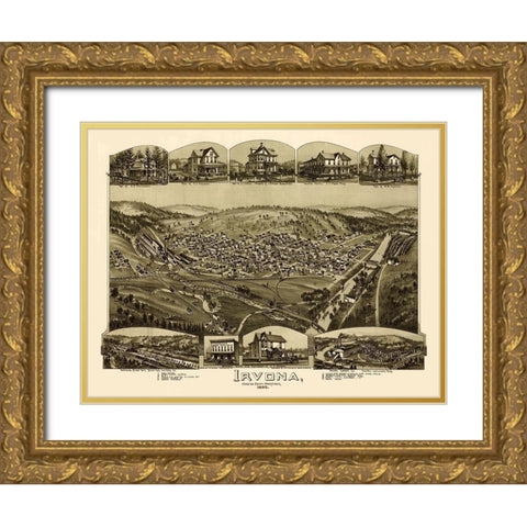 Irvona Pennsylvania - Fowler 1895 Gold Ornate Wood Framed Art Print with Double Matting by Fowler
