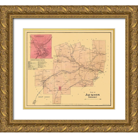 Jackson Pennsylvania Landowner - Beers 1865 Gold Ornate Wood Framed Art Print with Double Matting by Beers