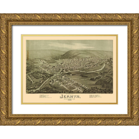 Jermyn Pennsylvania - Fowler 1889 Gold Ornate Wood Framed Art Print with Double Matting by Fowler