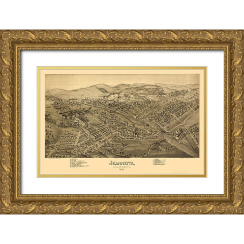 Jeannette Pennsylvania - Fowler 1897 Gold Ornate Wood Framed Art Print with Double Matting by Fowler