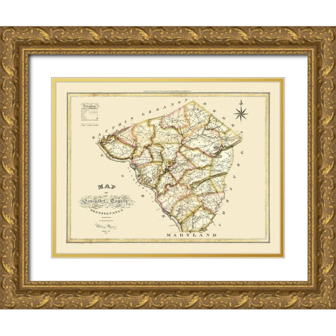 Lancaster County Pennsylvania - Wagner 1821 Gold Ornate Wood Framed Art Print with Double Matting by Wagner
