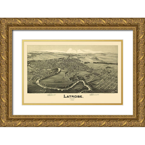 Latrobe Pennsylvania - Fowler 1900 Gold Ornate Wood Framed Art Print with Double Matting by Fowler