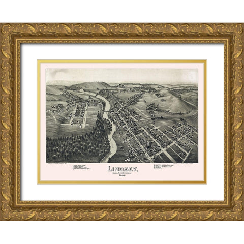 Lindsey Pennsylvania - Fowler 1895 Gold Ornate Wood Framed Art Print with Double Matting by Fowler