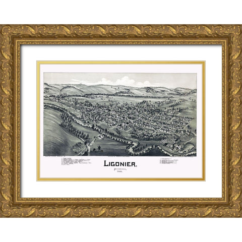 Ligonier Pennysylvania - Fowler 1900 Gold Ornate Wood Framed Art Print with Double Matting by Fowler