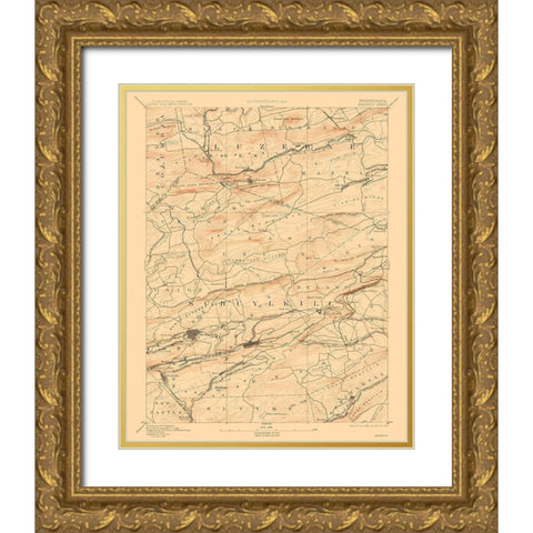 Mahanoy Pennsylvania Sheet - USGS 1893 Gold Ornate Wood Framed Art Print with Double Matting by USGS