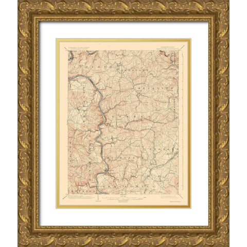 Masontown Pennsylvania Quad - USGS 1903 Gold Ornate Wood Framed Art Print with Double Matting by USGS