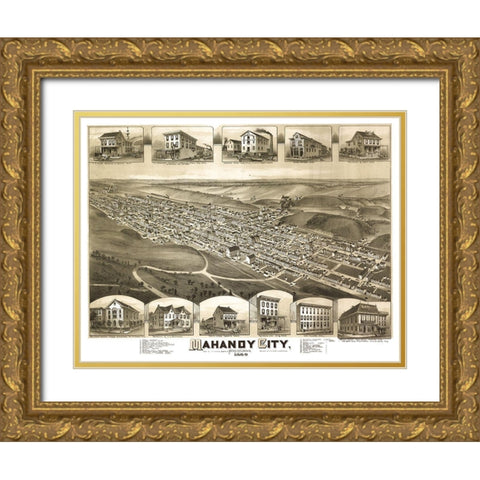 Mahanoy City Pennsylvania - Fowler 1889 Gold Ornate Wood Framed Art Print with Double Matting by Fowler
