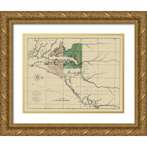 Virginia Pennsylvania Maryland - Senez 1732 Gold Ornate Wood Framed Art Print with Double Matting by Senez