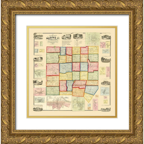 Mercer County Pennsylvania - Treat 1860 Gold Ornate Wood Framed Art Print with Double Matting by Treat