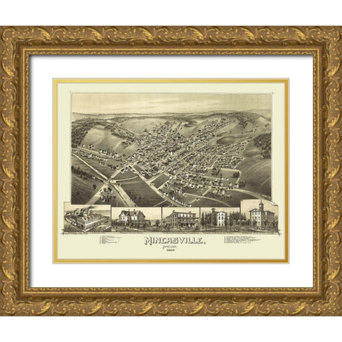 Minersville Pennsylvania - Fowler 1889 Gold Ornate Wood Framed Art Print with Double Matting by Fowler