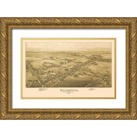 Millersville Pennsylvania - Fowler 1894 Gold Ornate Wood Framed Art Print with Double Matting by Fowler