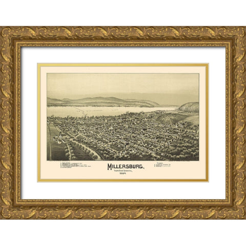 Millersburg Pennsylvania - Fowler 1894 Gold Ornate Wood Framed Art Print with Double Matting by Fowler