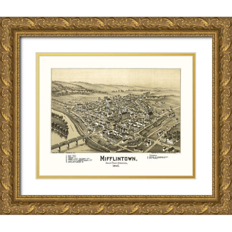 Mifflintown Pennsylvania - Fowler 1895 Gold Ornate Wood Framed Art Print with Double Matting by Fowler