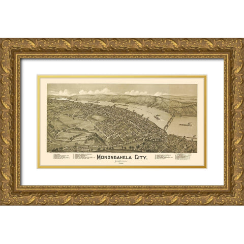 Monongahela Pennsylvania - Fowler 1902 Gold Ornate Wood Framed Art Print with Double Matting by Fowler