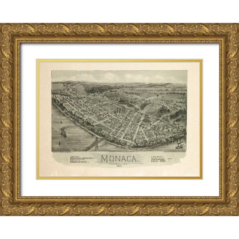 Monaca Pennsylvania - Fowler 1900 Gold Ornate Wood Framed Art Print with Double Matting by Fowler