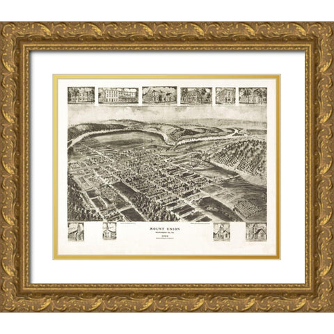 Mount Union Pennsylvania - Fowler 1906 Gold Ornate Wood Framed Art Print with Double Matting by Fowler