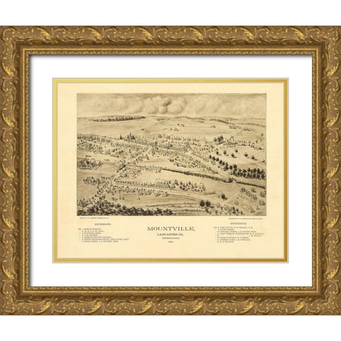 Mountville Pennsylvania - Fowler 1894 Gold Ornate Wood Framed Art Print with Double Matting by Fowler
