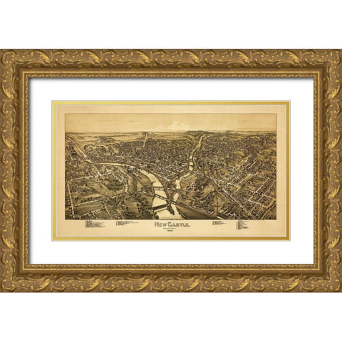 New Castle Pennsylvania - Fowler 1896 Gold Ornate Wood Framed Art Print with Double Matting by Fowler