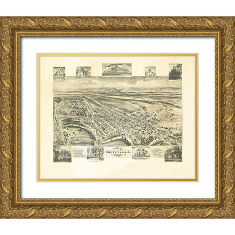 Newville Pennsylvania - Fowler 1903 Gold Ornate Wood Framed Art Print with Double Matting by Fowler
