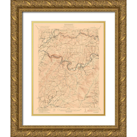 New Florence Pennsylvania Quad - USGS 1922 Gold Ornate Wood Framed Art Print with Double Matting by USGS