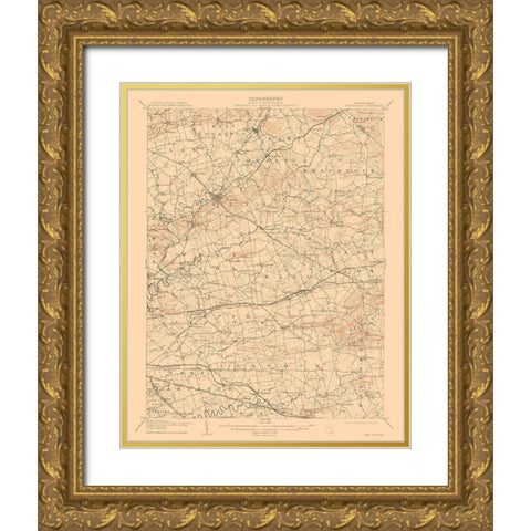 New Holland Pennsylvania Quad - USGS 1908 Gold Ornate Wood Framed Art Print with Double Matting by USGS