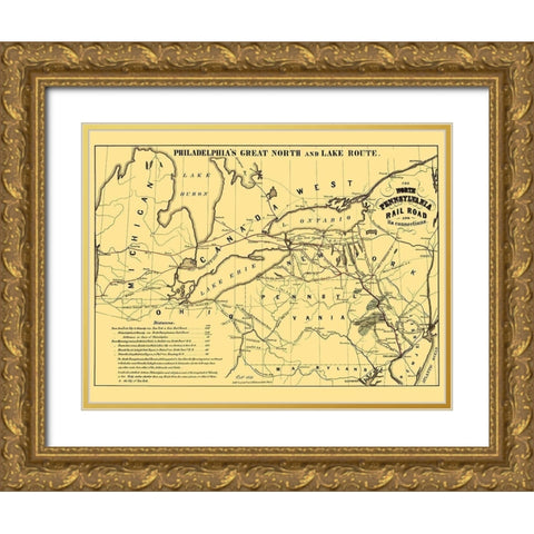 North Pennsylvania Railroad - Kollner 1853 Gold Ornate Wood Framed Art Print with Double Matting by Kollner